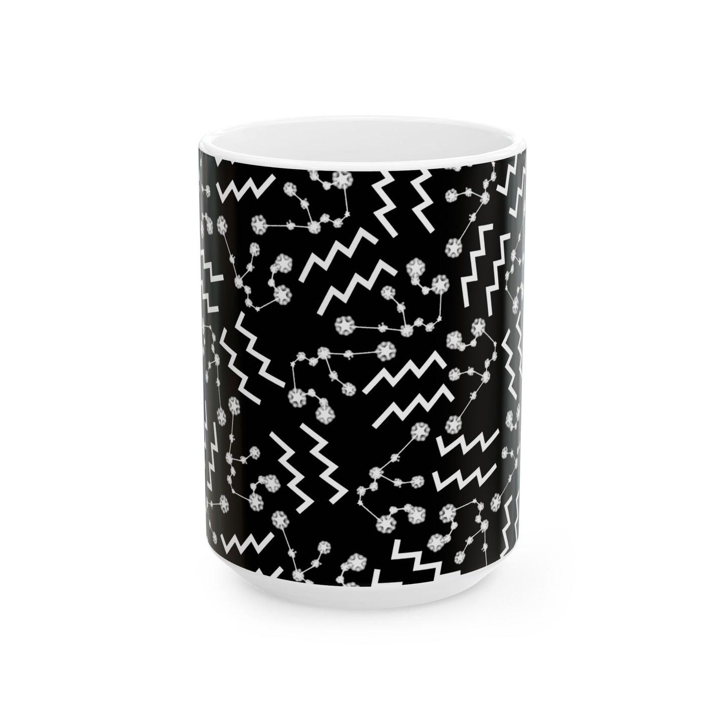 Ceramic Mug, (11oz, 15oz), Ceramic Coffee Mug, Black AOP, Aquarius Zodiac Design