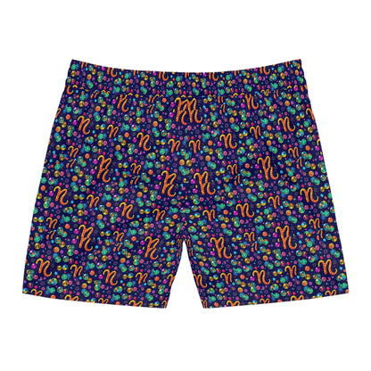 Men's Mid-Length Swim Shorts, (AOP), Aquarius, Zodiac v3, Bubble Pattern
