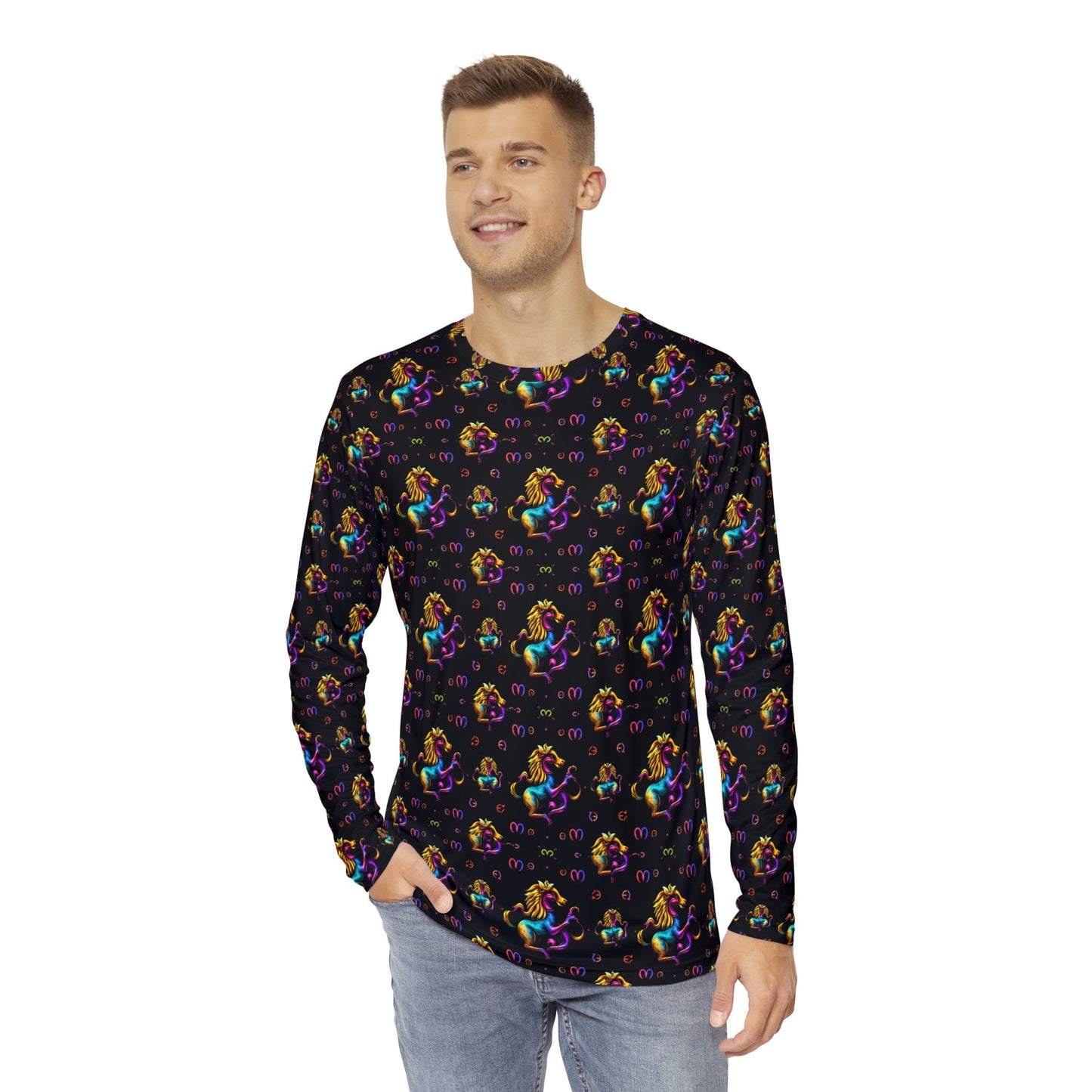 Men's Long Sleeve Shirt, (AOP), Virgo, Zodiac v3, Pattern