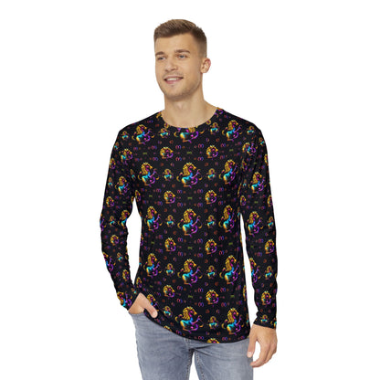 Men's Long Sleeve Shirt, (AOP), Virgo, Zodiac v3, Pattern