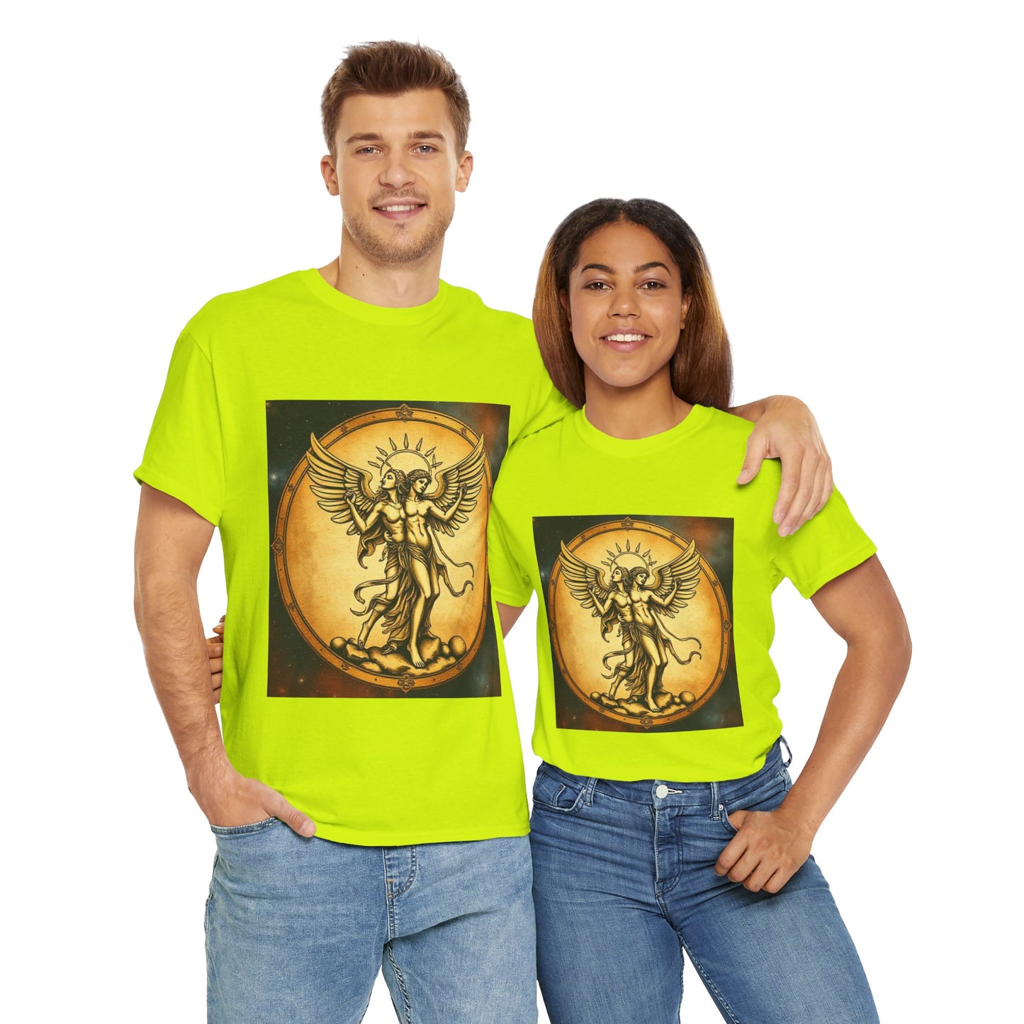 Unisex Heavy Cotton T-Shirt, Twin Angel v1, Gemini Zodiac Design