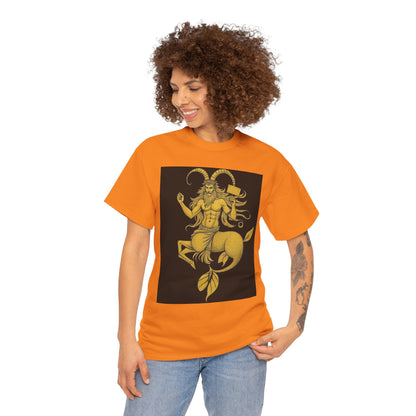 Unisex Heavy Cotton T-Shirt, Capricorn God, Zodiac Design