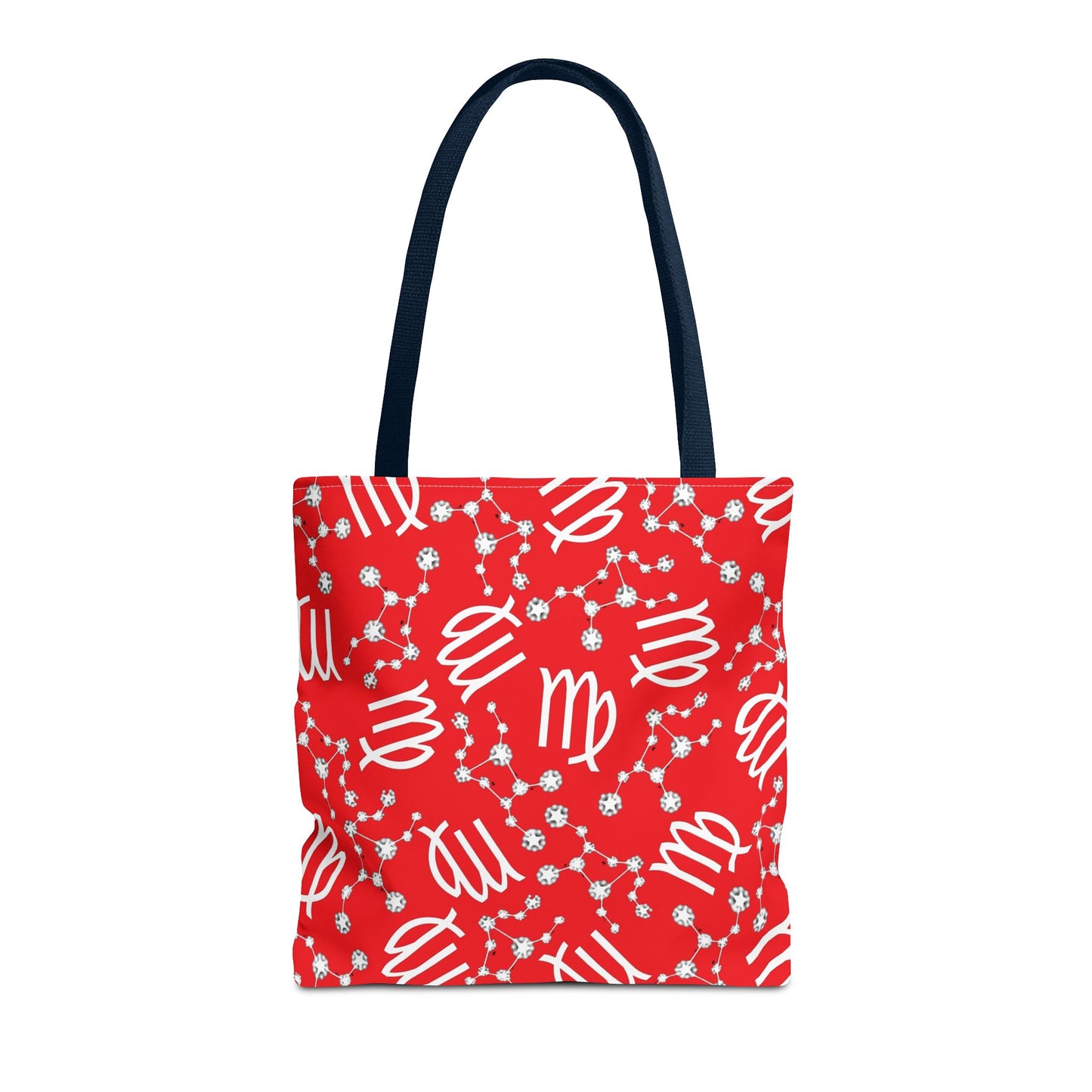 Tote Bag, Virgo Zodiac Sign, AOP, (Red, White)