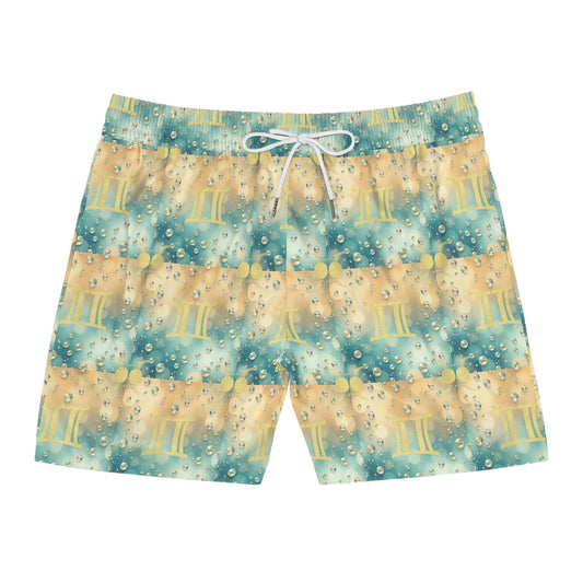 Men's Mid-Length Swim Shorts, (AOP), Gemini, Zodiac v4, Bubble Pattern
