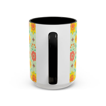 Accent Coffee Mug, Leo, Zodiac v2, Flower Pattern, (11, 15oz)