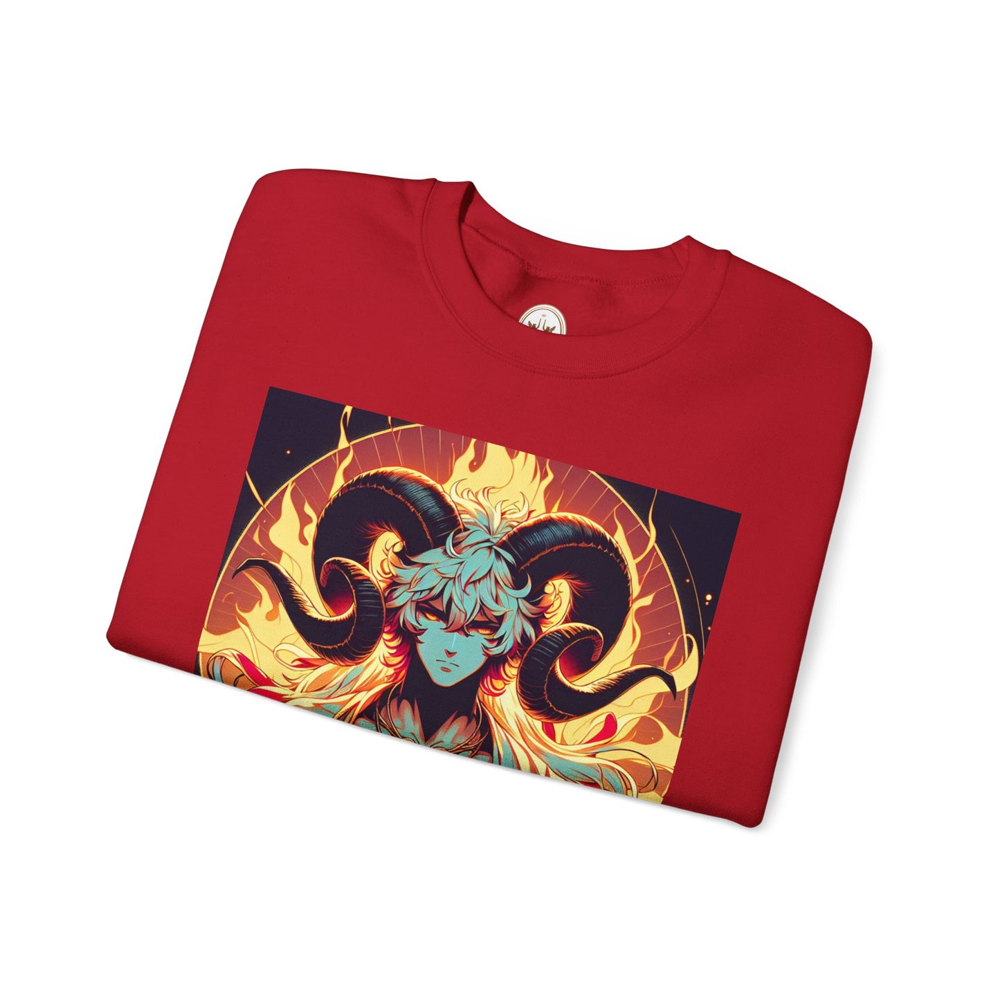 Unisex Heavy Blend™ Crewneck Sweatshirt, Anime Fire Aries, Zodiac Design