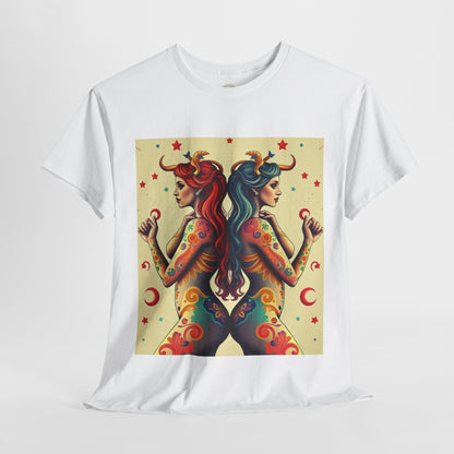 Unisex Heavy Cotton T-Shirt, Gemini, Zodiac v4, Sexy Art