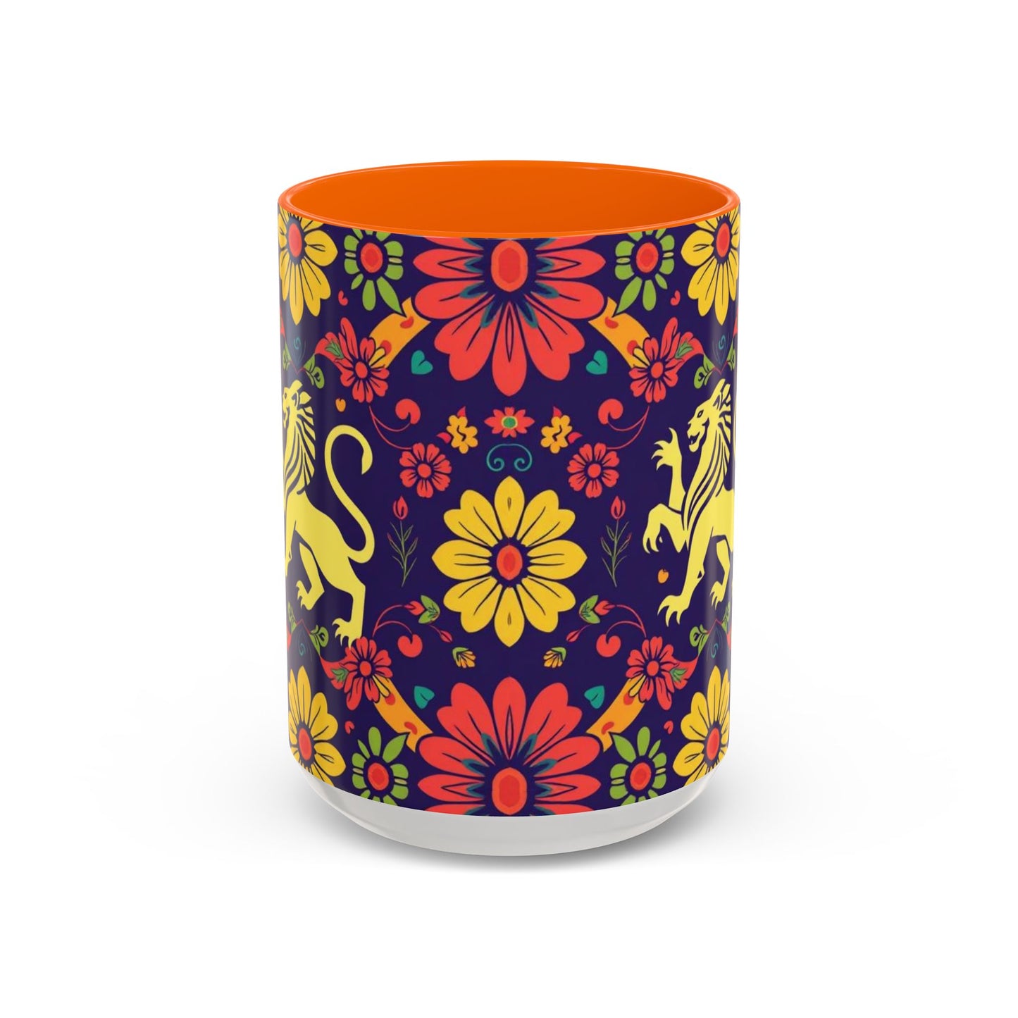 Accent Coffee Mug, Leo, Zodiac v3, Flower Pattern, (11, 15oz)