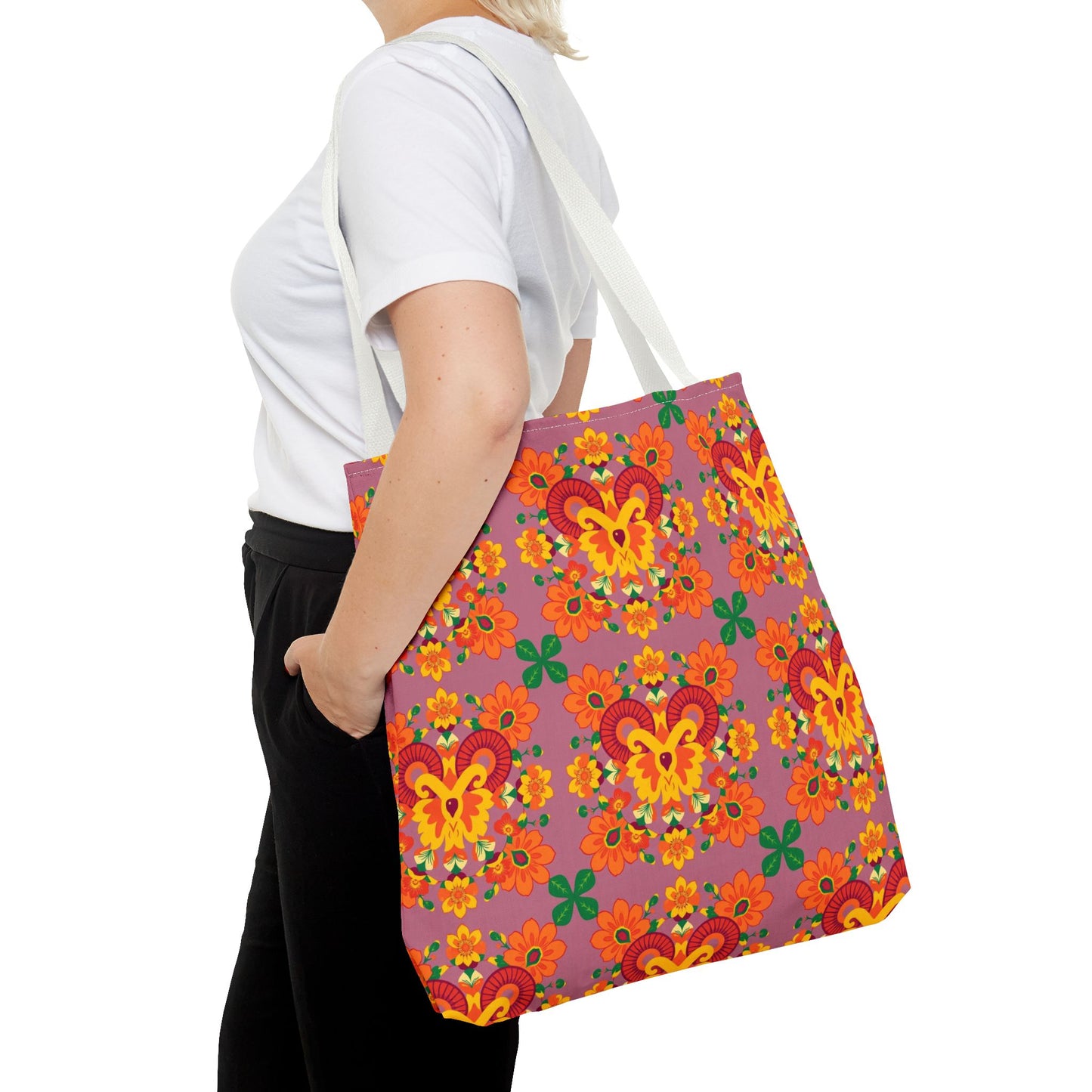 Tote Bag (AOP), Aries, Zodiac v1, Flower Pattern