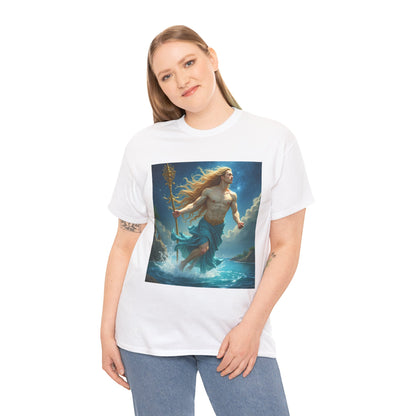 Unisex Heavy Cotton T-Shirt, Aquarius God 4v, Zodiac Design