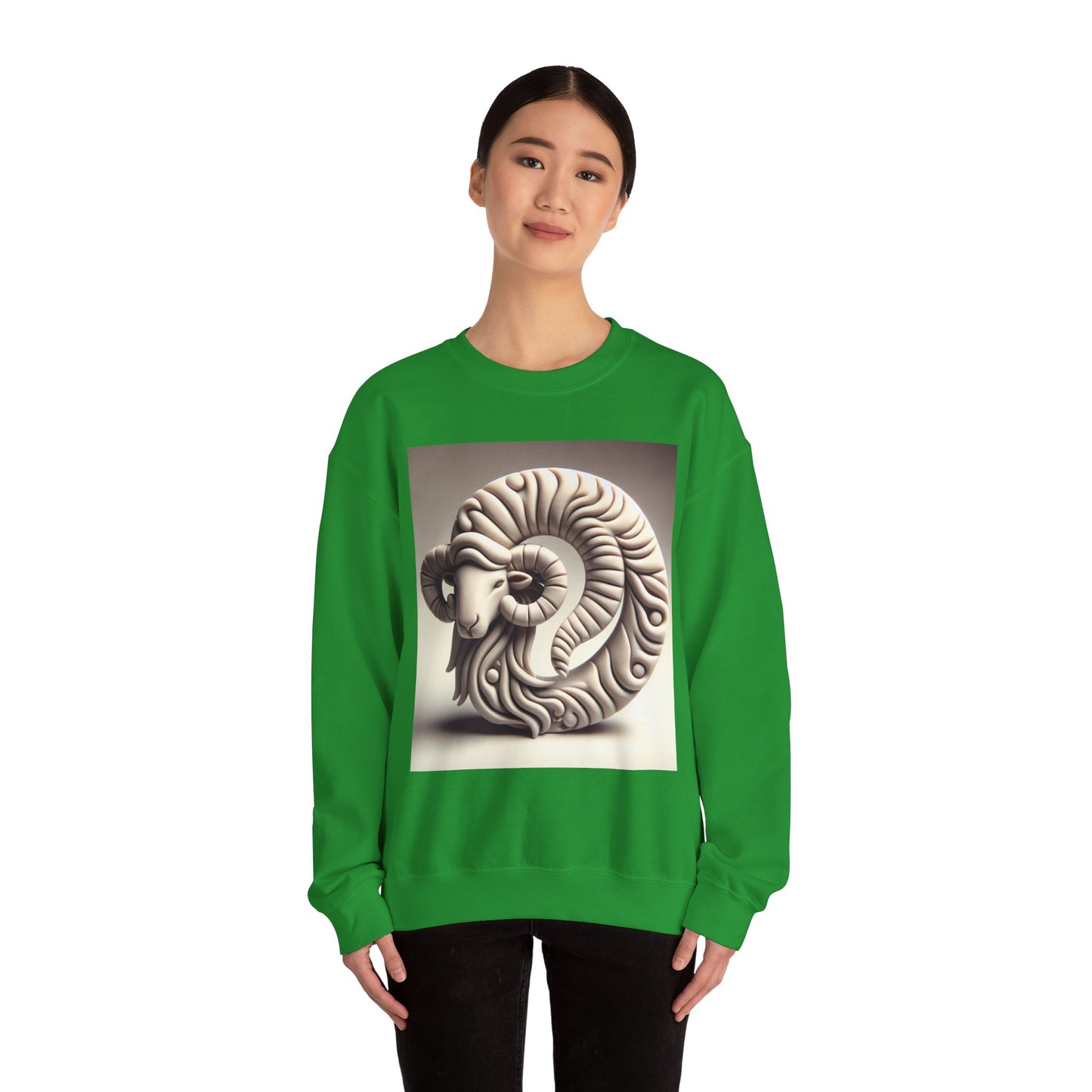 Unisex Heavy Blend™ Crewneck Sweatshirt, Round Statue, Aries Zodiac Design