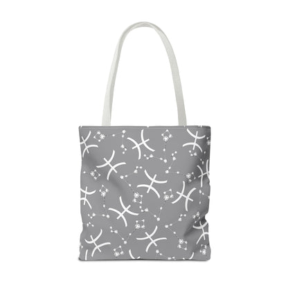 Tote Bag, Pisces Zodiac Sign, AOP, (Grey, White)
