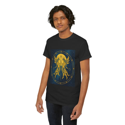 Unisex Heavy Cotton T-Shirt, Space Twins v3, Gemini Zodiac Design