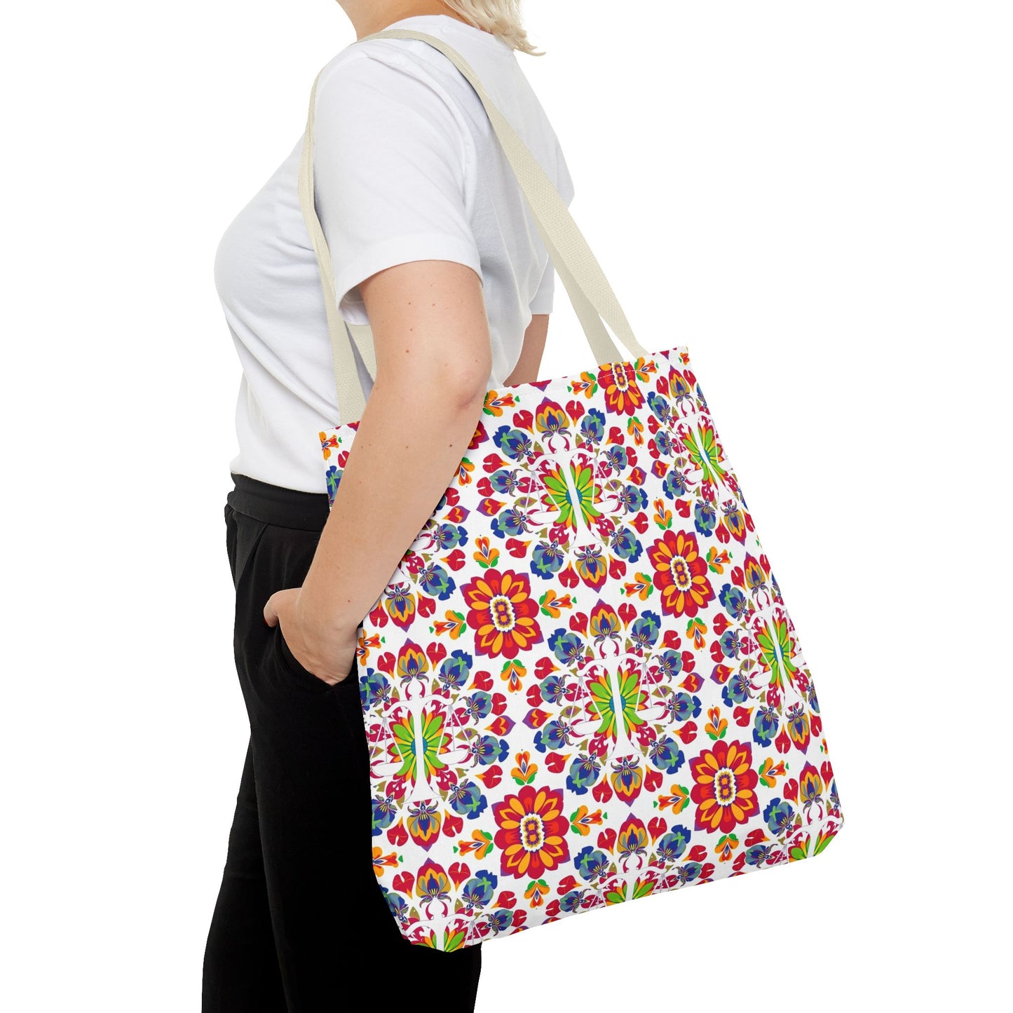 Tote Bag, (AOP), Libra, Zodiac v5, Flower Pattern
