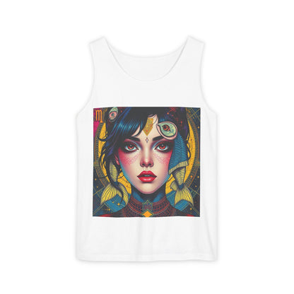 Unisex Garment-Dyed, Tank Top, Pisces Design, Pop Art, 100% US cotton