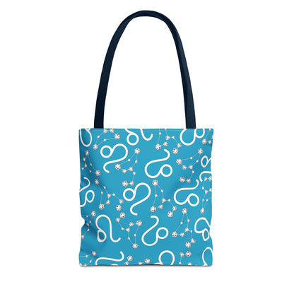 Tote Bag, Leo Zodiac Sign, AOP, (Turquoise, White)