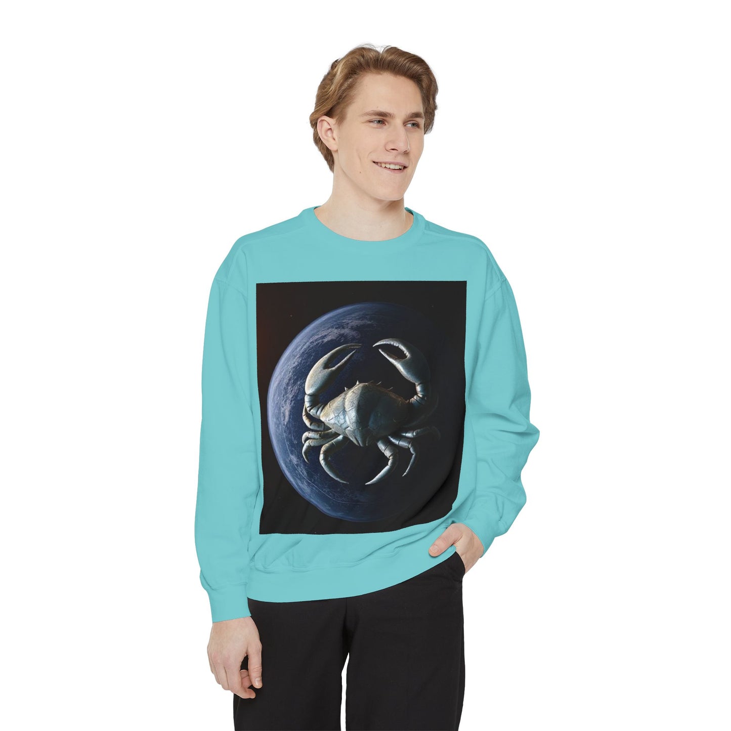 Garment-Dyed Sweatshirt, Unisex, Space Animal Design, Cancer