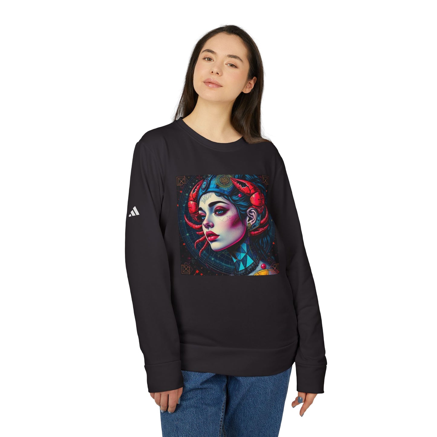 Adidas, Unisex Fleece Crewneck Sweatshirt, Cancer, Pop Art v1, Zodiac