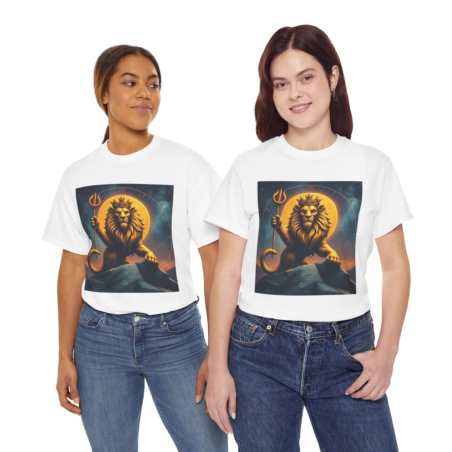 Unisex Heavy Cotton T-Shirt, King of Lions v2, Leo Zodiac Design
