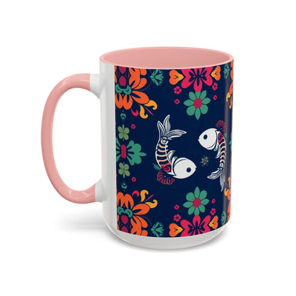 Accent Coffee Mug, Pisces, Zodiac. Flower Pattern, (11, 15oz)