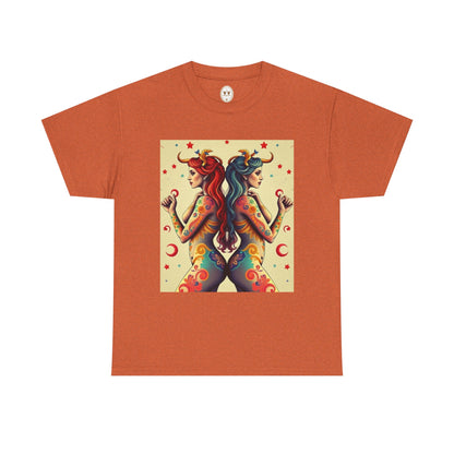 Unisex Heavy Cotton T-Shirt, Gemini, Zodiac v4, Sexy Art