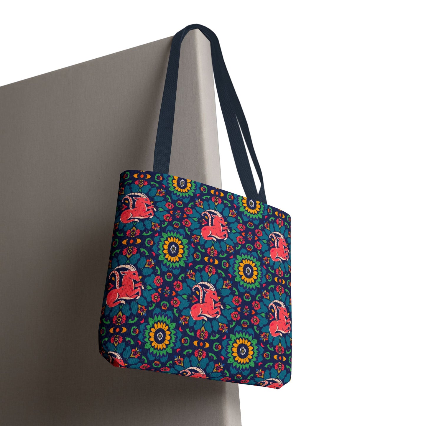 Tote Bag, (AOP), Capricorn, Zodiac v4, Flower Pattern