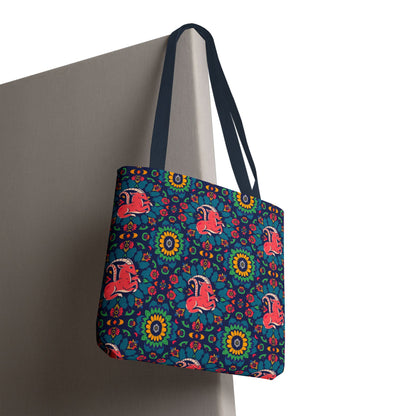 Tote Bag, (AOP), Capricorn, Zodiac v4, Flower Pattern