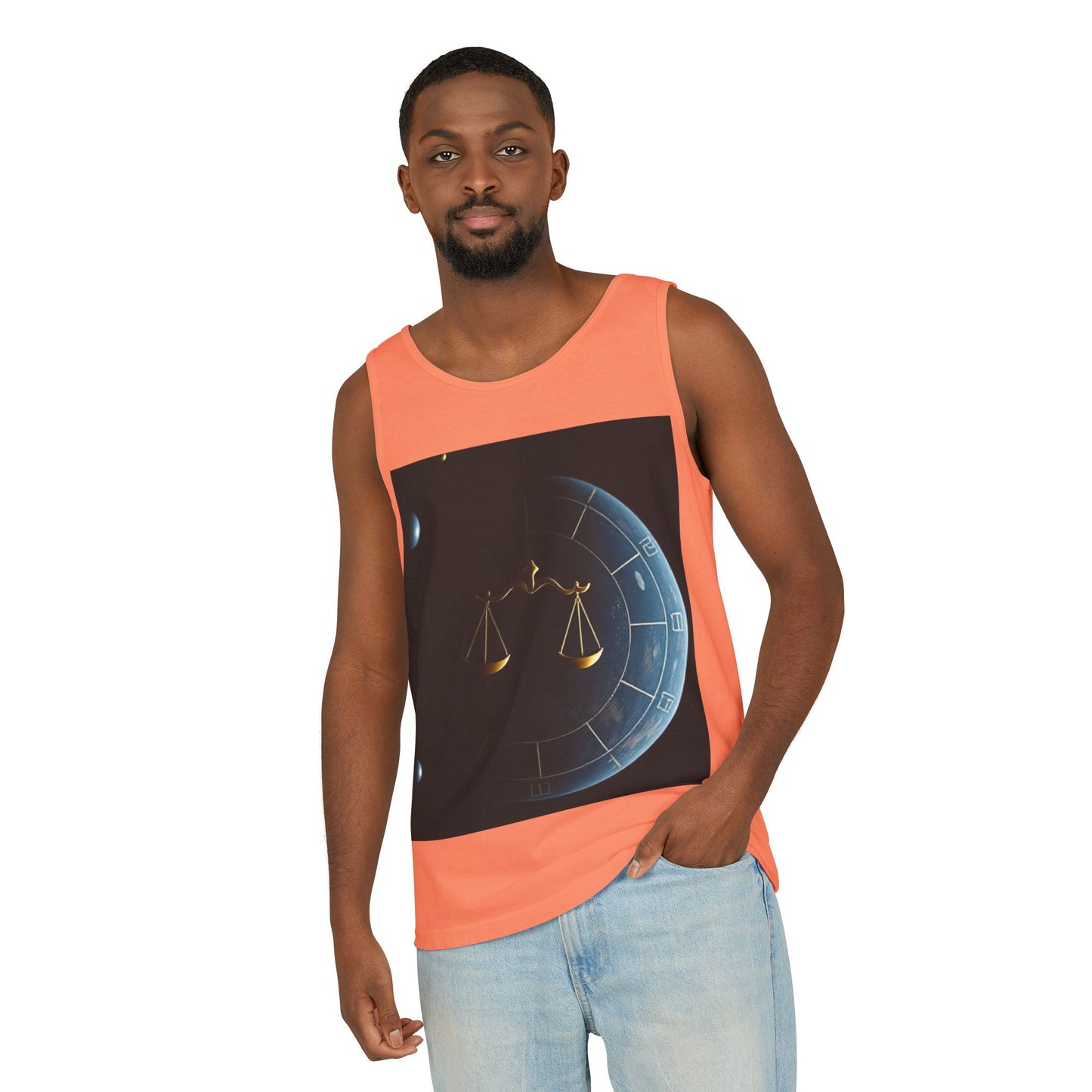 Unisex Garment-Dyed, Tank Top, Libra Design, Space Scale, 100% US cotton