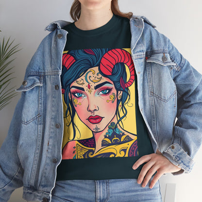 Unisex Heavy Cotton T-Shirt, Aries, Zodiac, Sexy Art