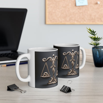 Ceramic Mug, (11oz, 15oz), Ceramic Coffee Mug, Swirly Scale, Libra Zodiac Design