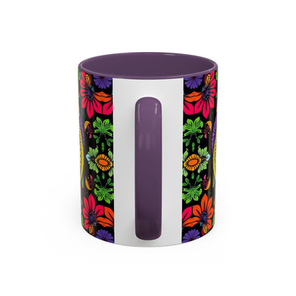 Accent Coffee Mug, Pisces, Zodiac v3, Flower Pattern, (11, 15oz)
