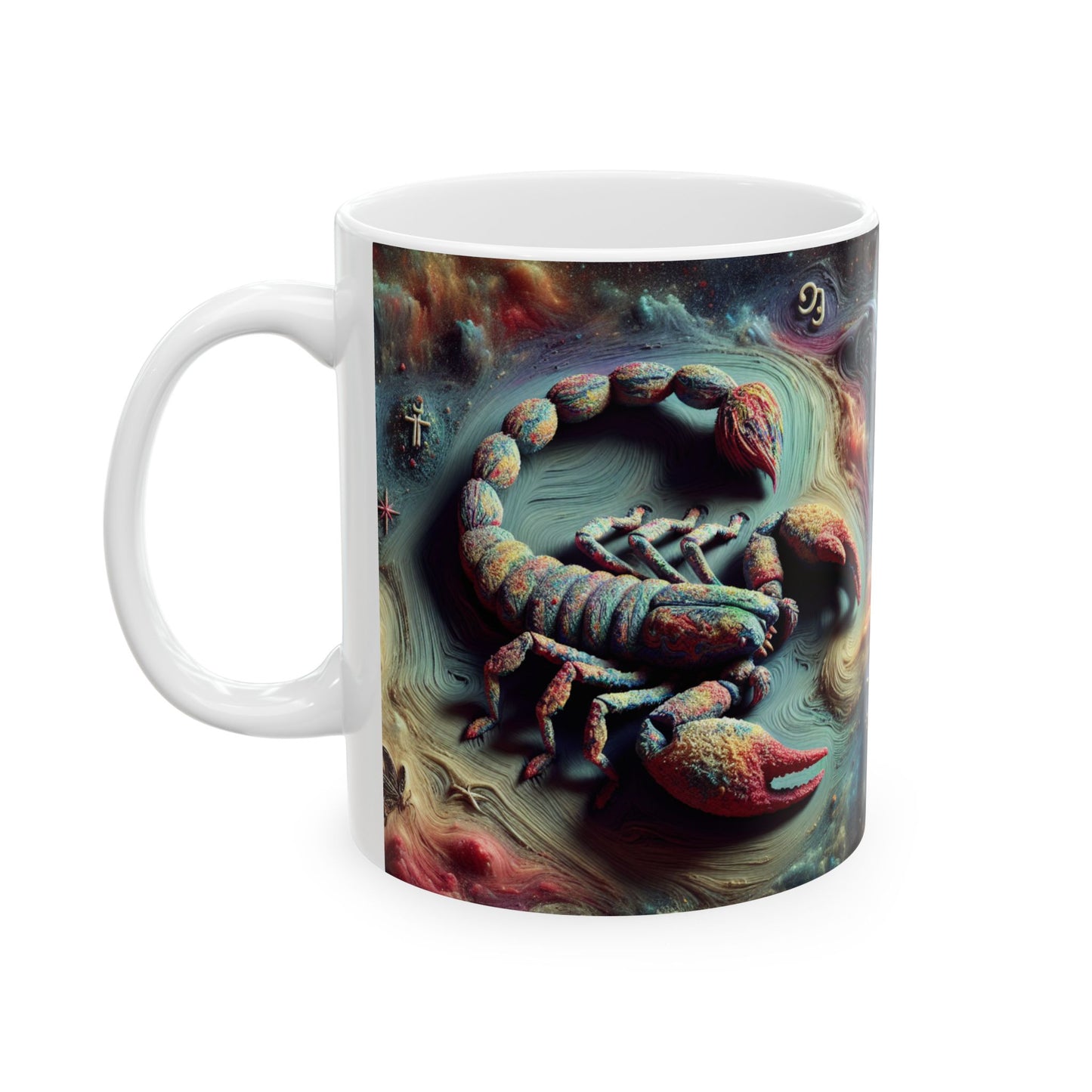 Ceramic Mug, (11oz, 15oz), Ceramic Coffee Mug, Trippy Scorpion, Scorpio Zodiac Design
