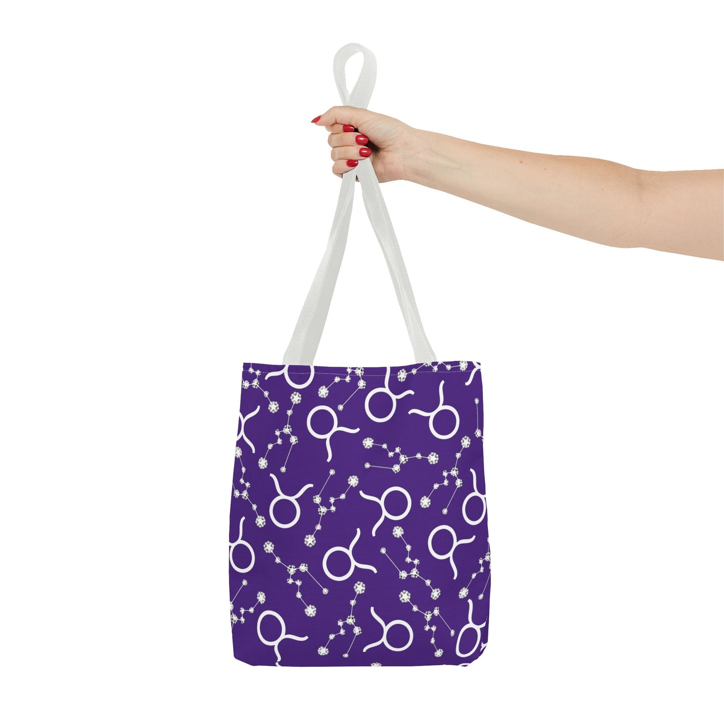 Tote Bag, Taurus Zodiac Sign, AOP, (Purple, White)