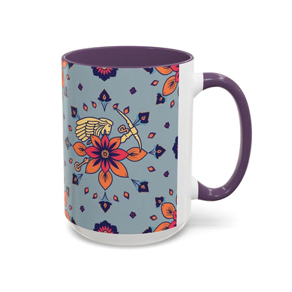 Accent Coffee Mug, Sagittarius, Zodiac v3. Flower Pattern, (11, 15oz)