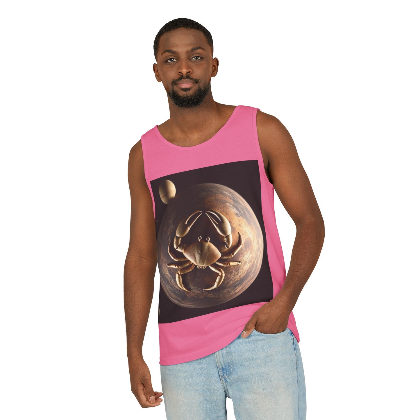 Unisex Garment-Dyed, Tank Top, Cancer Design, Planet Crab v1, 100% US cotton