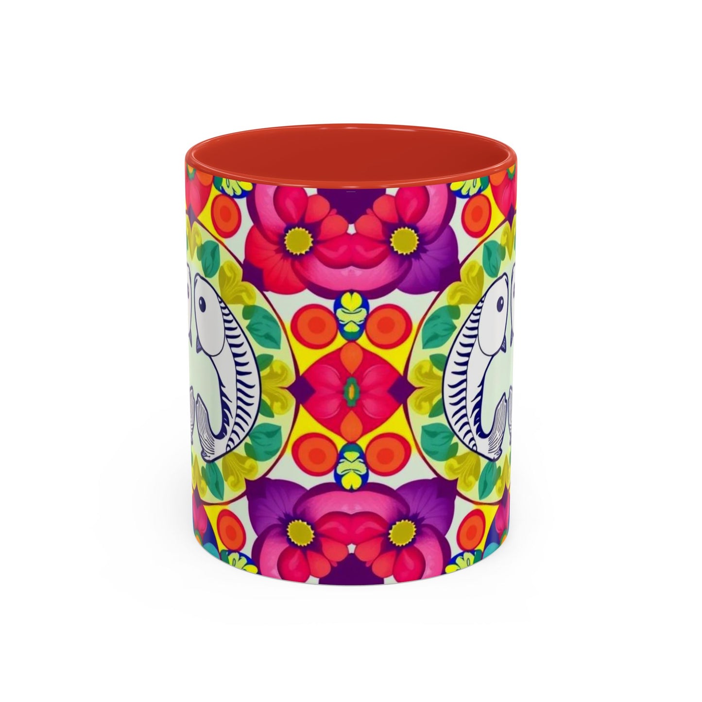 Accent Coffee Mug, Pisces, Zodiac v4, Flower Pattern, (11, 15oz)