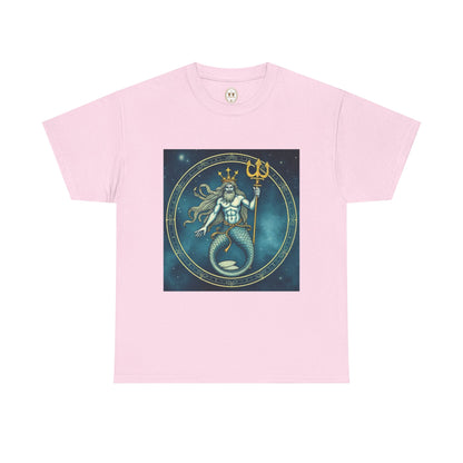 Unisex Heavy Cotton T-Shirt, Aquarius God 5v, Zodiac Design