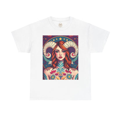 Unisex Heavy Cotton T-Shirt, Aries, Zodiac v1, Sexy Art