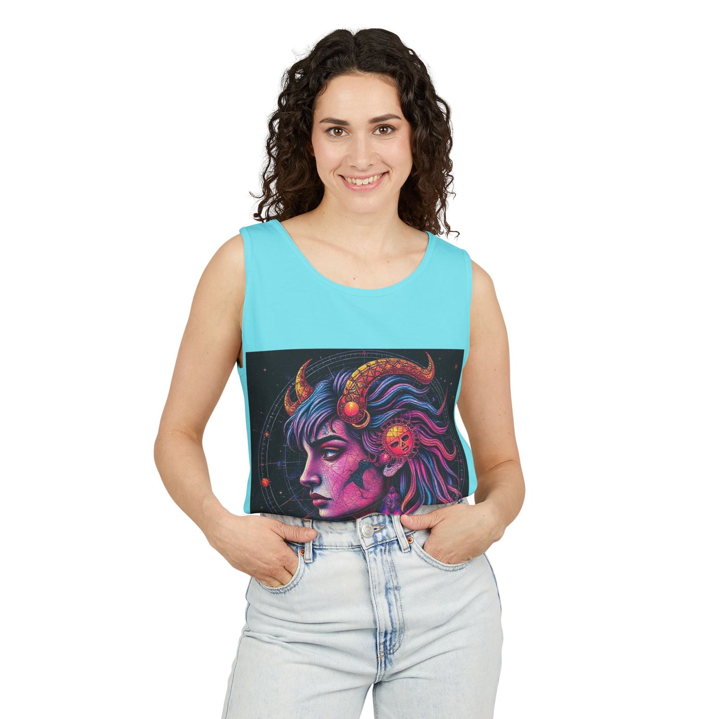 Unisex Garment-Dyed, Tank Top, Virgo Design, Pop Art v1, 100% US cotton