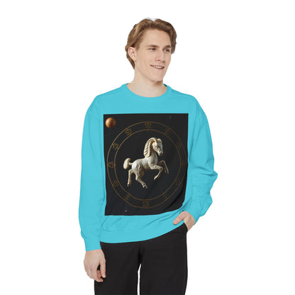 Garment-Dyed Sweatshirt, Unisex, Space Animal Design, Capricorn
