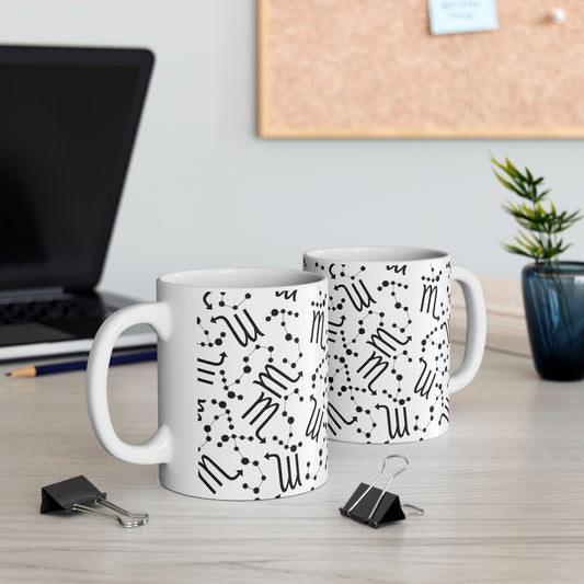 Ceramic Mug, (11oz, 15oz), Ceramic Coffee Mug, AOP, Constellation & Symbol, Scorpio Zodiac Design