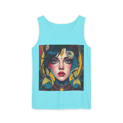 Unisex Garment-Dyed, Tank Top, Pisces Design, Pop Art, 100% US cotton