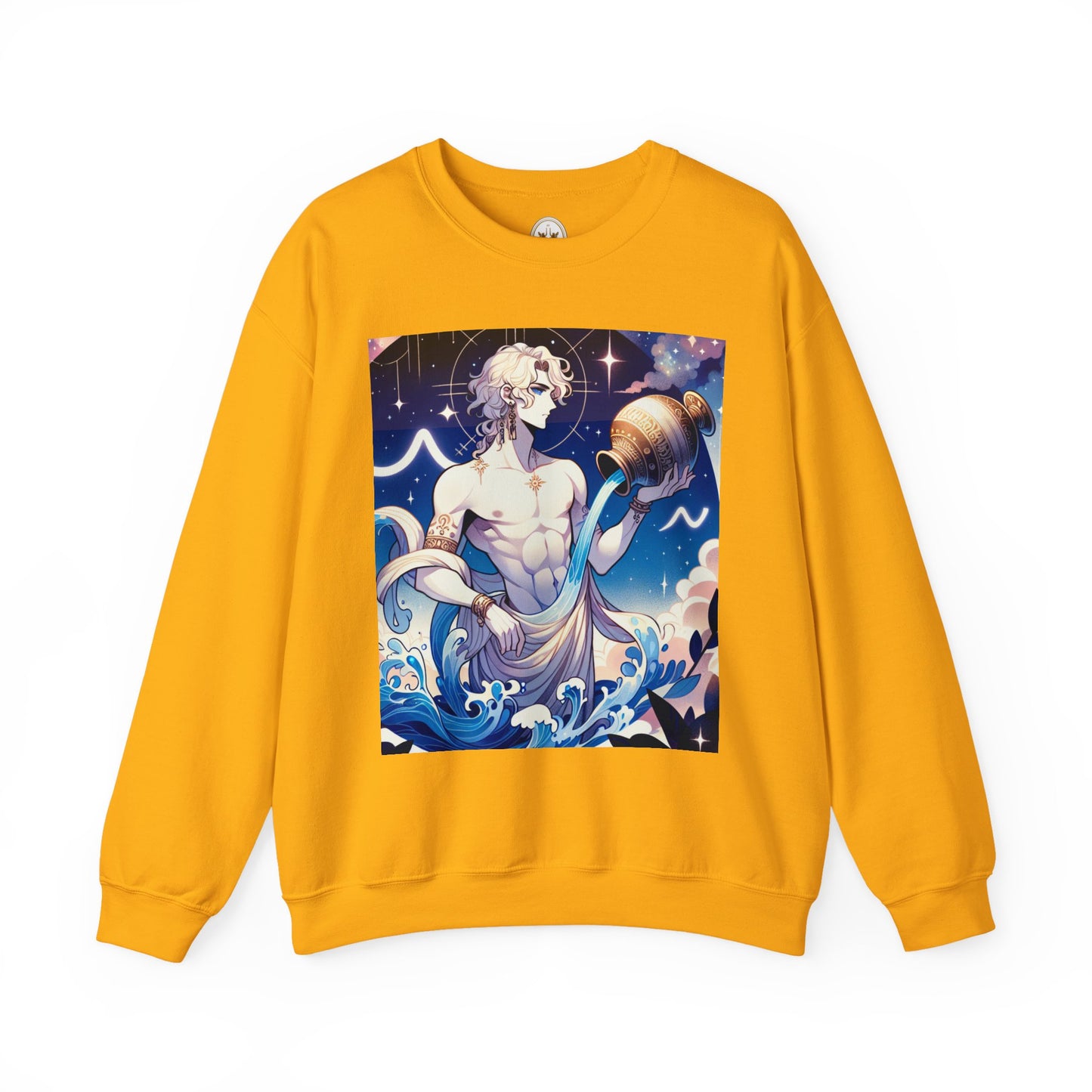 Unisex Heavy Blend™ Crewneck Sweatshirt, Anime Aqua God, Aquarius Zodiac Design