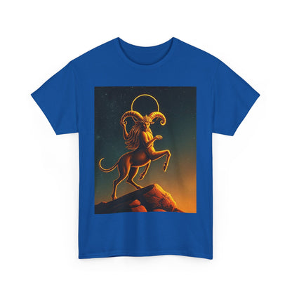 Unisex Heavy Cotton T-Shirt, Mountain Top, Aries Zodiac Design