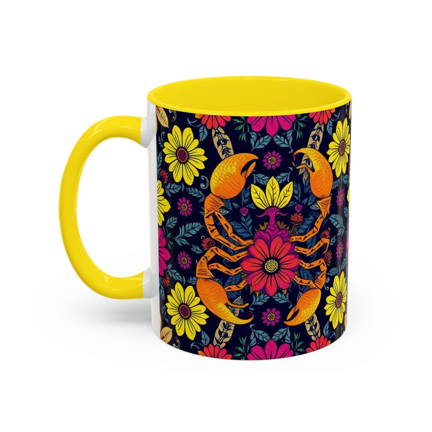 Accent Coffee Mug, Scorpio, Zodiac v3. Flower Pattern, (11, 15oz)