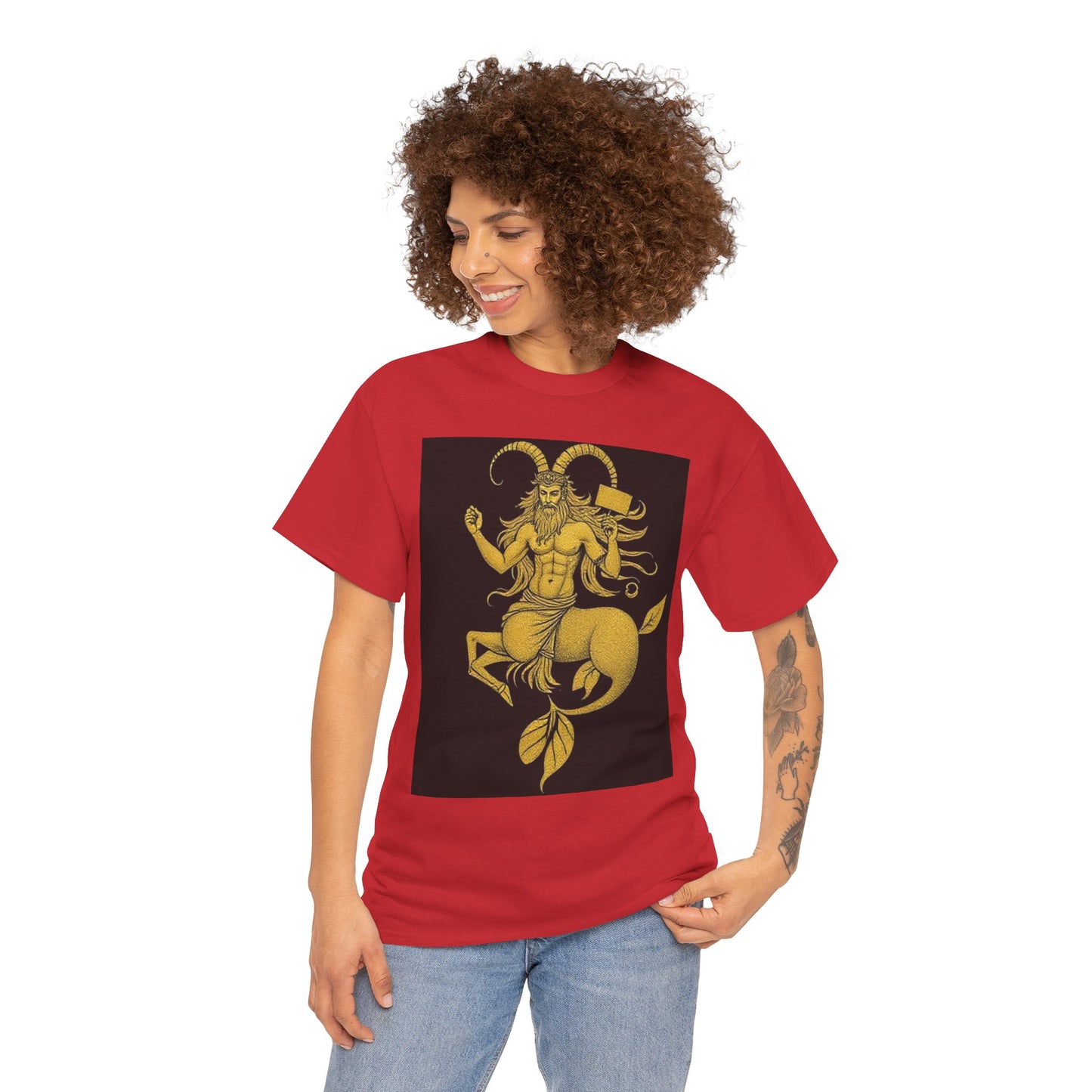 Unisex Heavy Cotton T-Shirt, Capricorn God, Zodiac Design