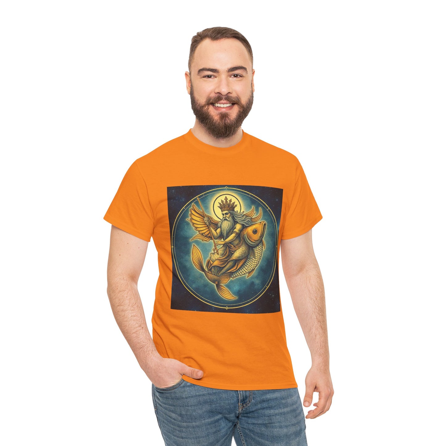 Unisex Heavy Cotton T-Shirt, Pisces King. Zodiac Design