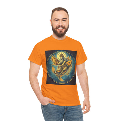 Unisex Heavy Cotton T-Shirt, Pisces King. Zodiac Design