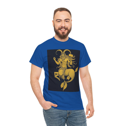 Unisex Heavy Cotton T-Shirt, Capricorn God, Zodiac Design