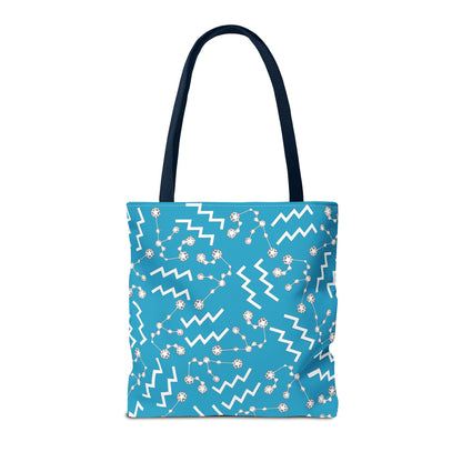 Tote Bag, Aquarius Zodiac Sign, AOP, (Turquoise, White)